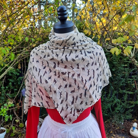 Beige Cat Print Scarf - Picture 2 of 5